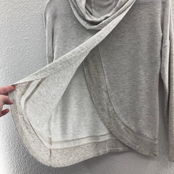 Yogalicious Gray Lightweight Mesh Trim Crossover Back Long Sleeve Hoodie Shirt - Picture 9 of 12
